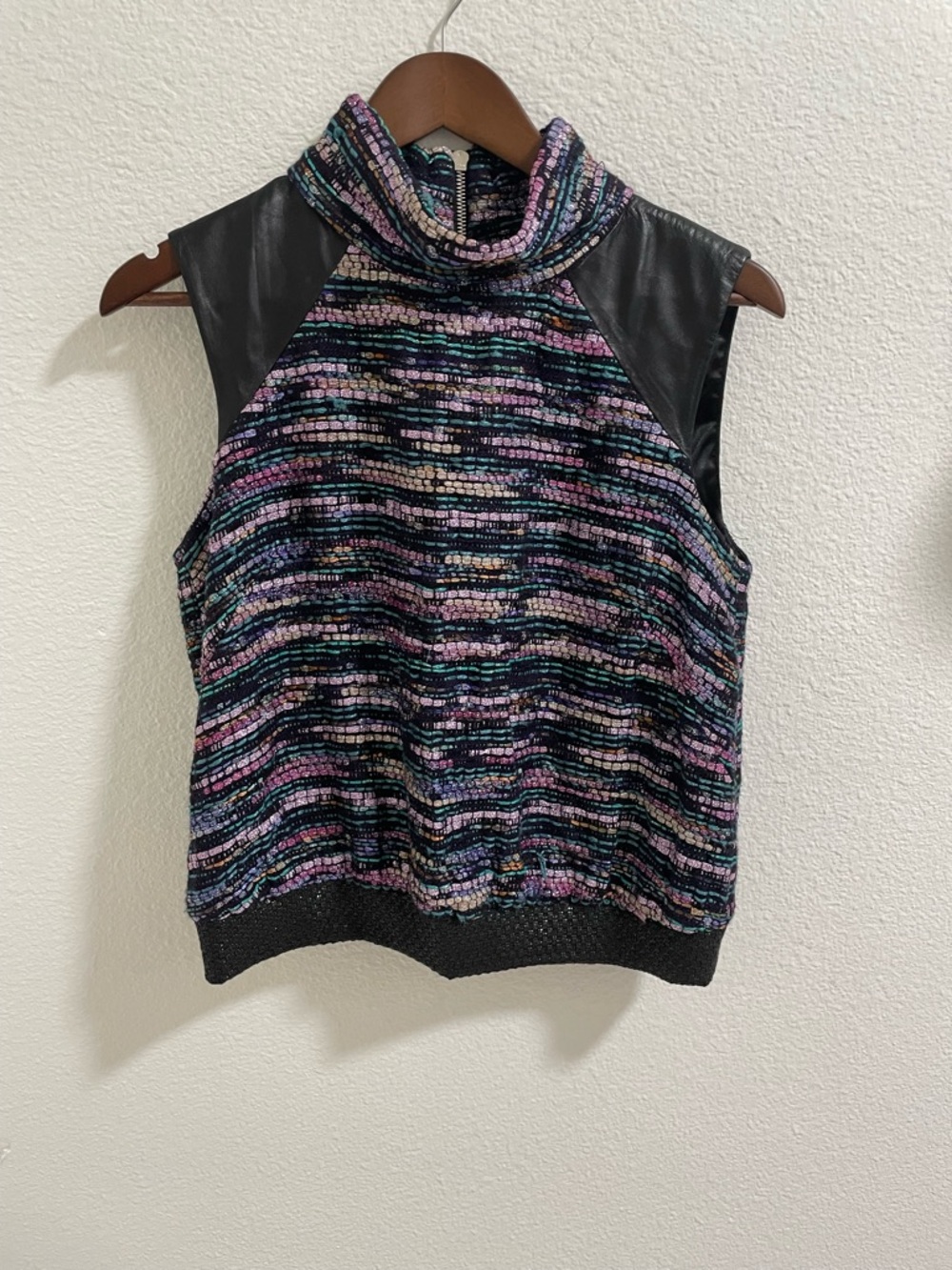 Milly Sleeveless Multicolor Cowl Neck Sweater Top - Black Trim